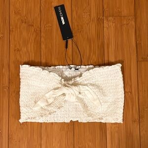 Fashion Nova White Simplistic Linen Tube Top S